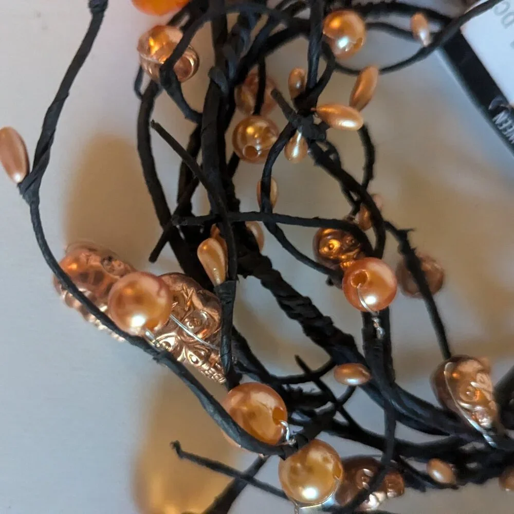 NWT Goth Skulls Pearls Orange Halloween Decoration Floral Garland Ashland Decor